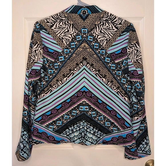 Chico's Women's Size 0 Small Blue Black Geometric Animal Print Blazer Jacket NWT - Picture 2 of 5